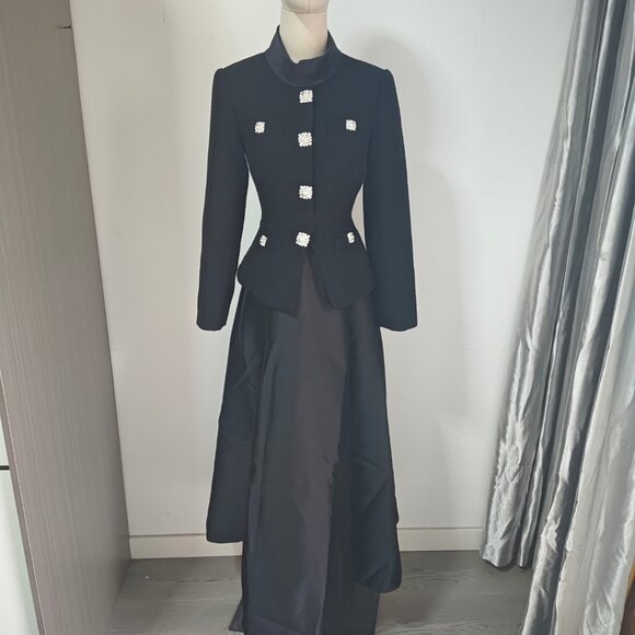 Self-Portrait Black Boucle Taffeta Midi Dress - Picture 2 of 13